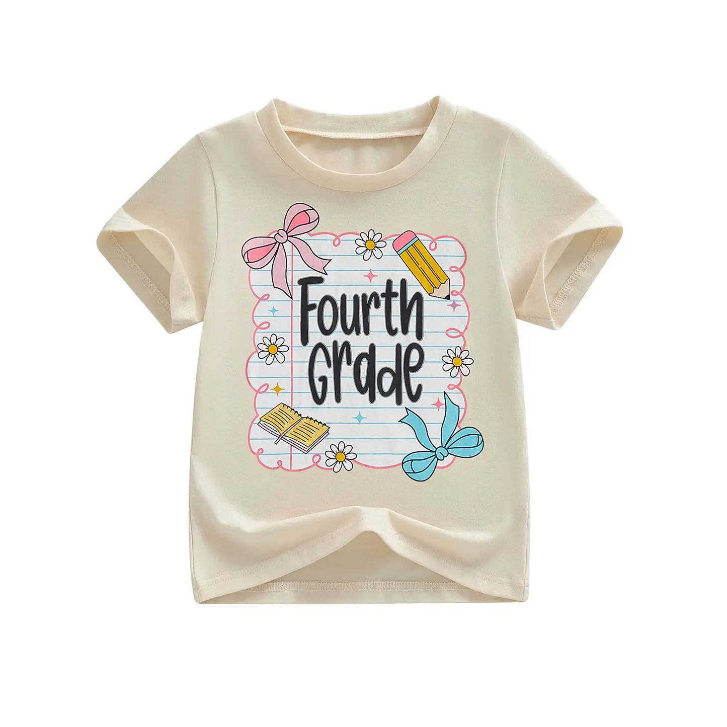Toddler Girls' Back to School Short Sleeve T-Shirts with Grade Print - Casual Summer Tops for Ages 4-11