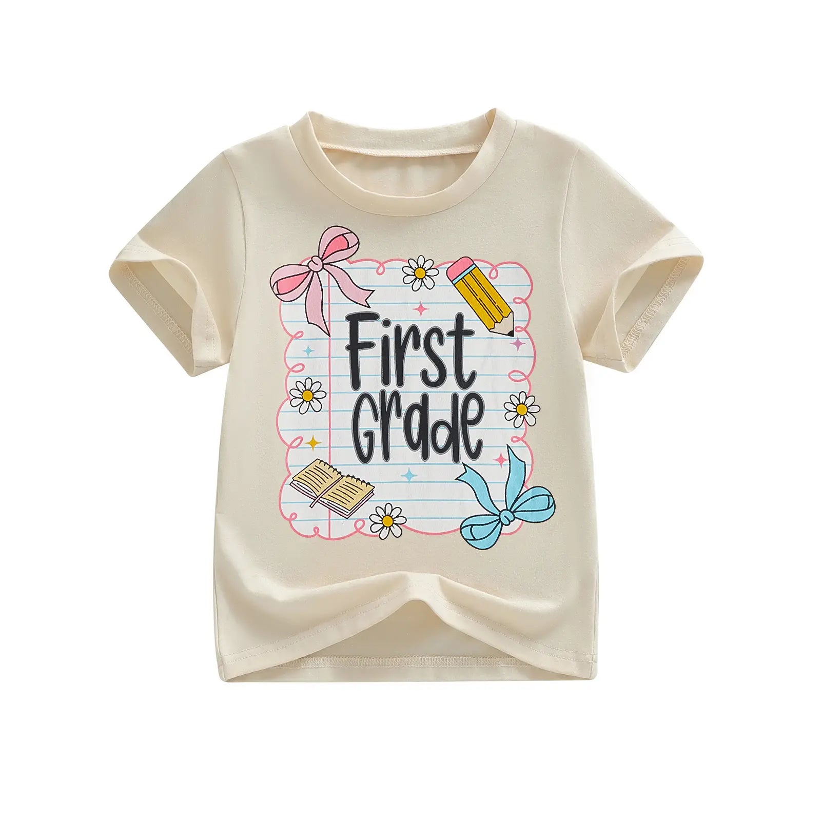 Toddler Girls' Back to School Short Sleeve T-Shirts with Grade Print - Casual Summer Tops for Ages 4-11