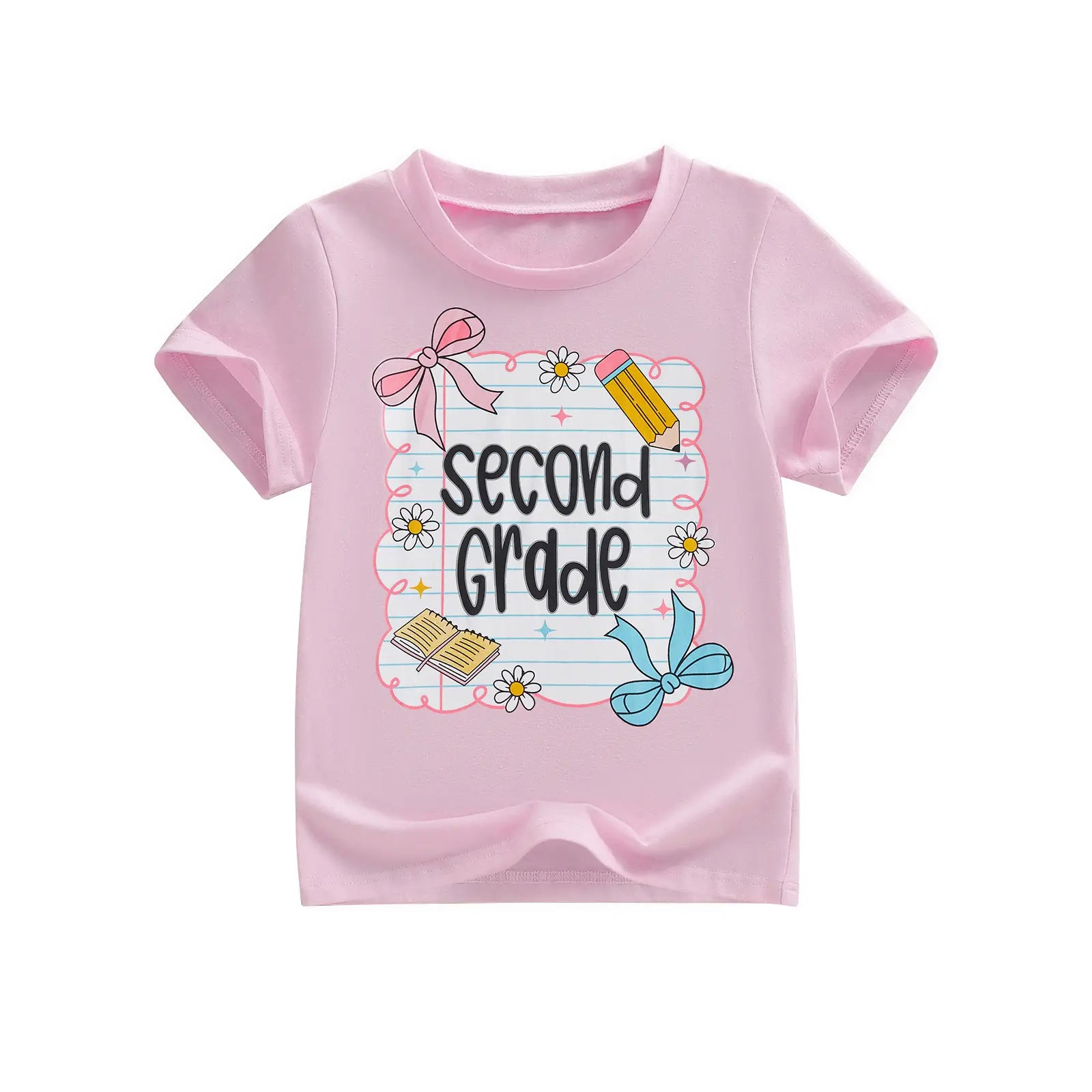 Toddler Girls' Back to School Short Sleeve T-Shirts with Grade Print - Casual Summer Tops for Ages 4-11