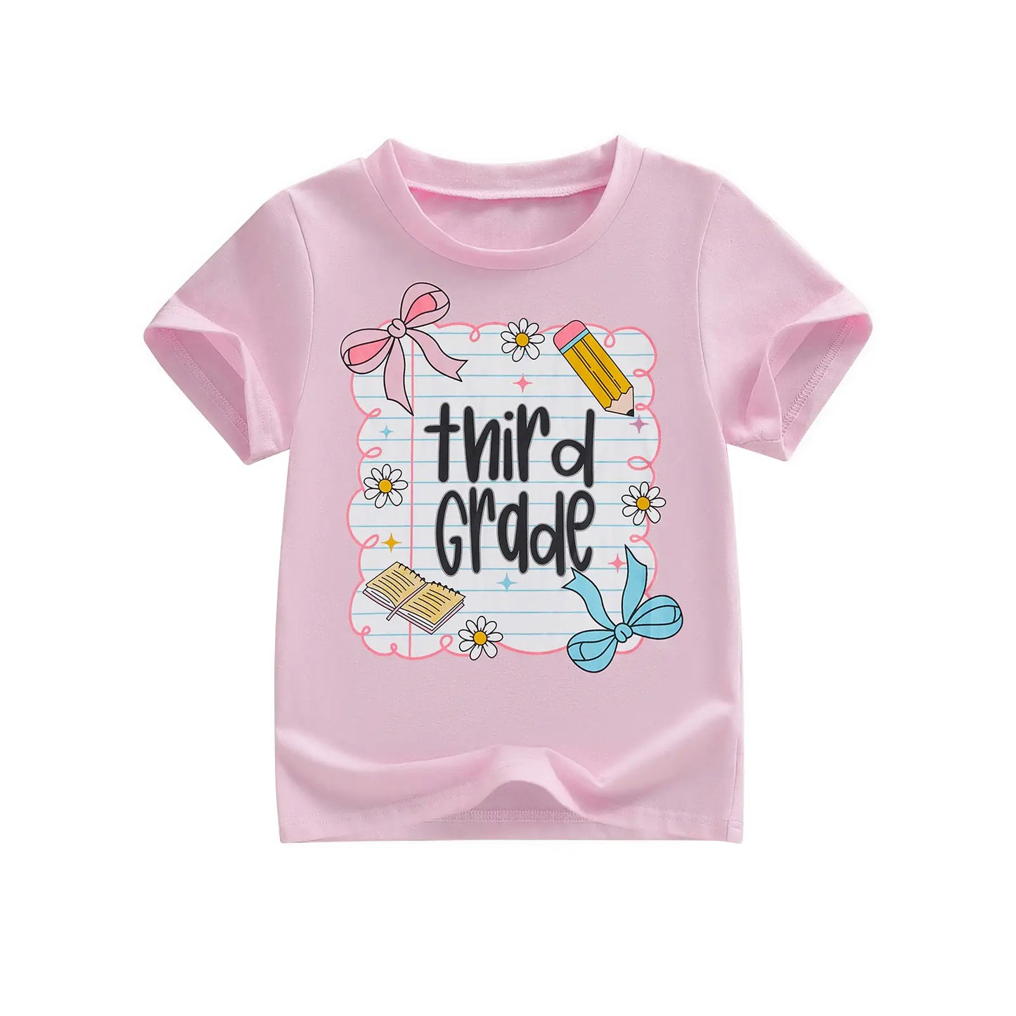 Toddler Girls' Back to School Short Sleeve T-Shirts with Grade Print - Casual Summer Tops for Ages 4-11