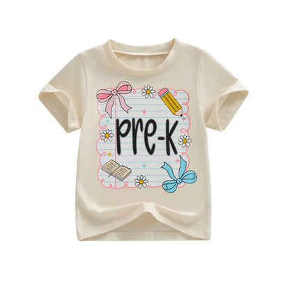 Toddler Girls' Back to School Short Sleeve T-Shirts with Grade Print - Casual Summer Tops for Ages 4-11