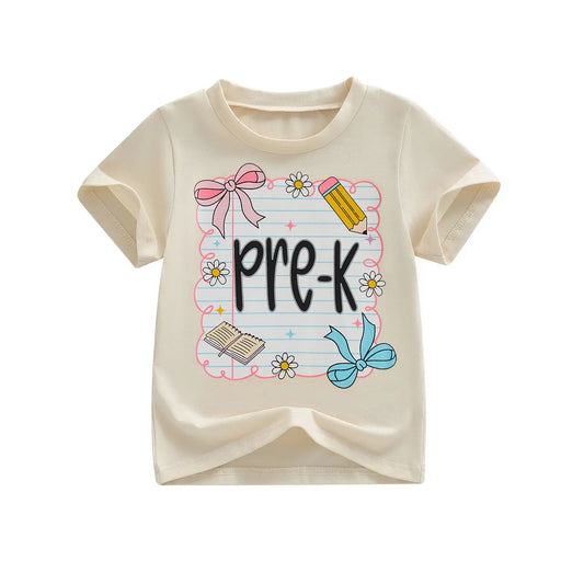 Toddler Girls' Back to School Short Sleeve T-Shirts with Grade Print - Casual Summer Tops for Ages 4-11