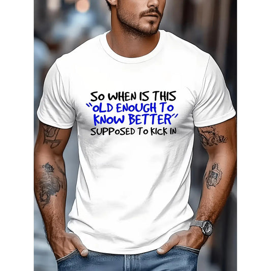 Men'S Vintage Cotton Graphic T-Shirt, Funny Retro-Inspired Quote Print with Stretch, Breathable Short Sleeve Streetwear for Parties & Concerts, All Seasons, Available in Multiple Sizes, Meme Shirts Funny, Funny Shirts