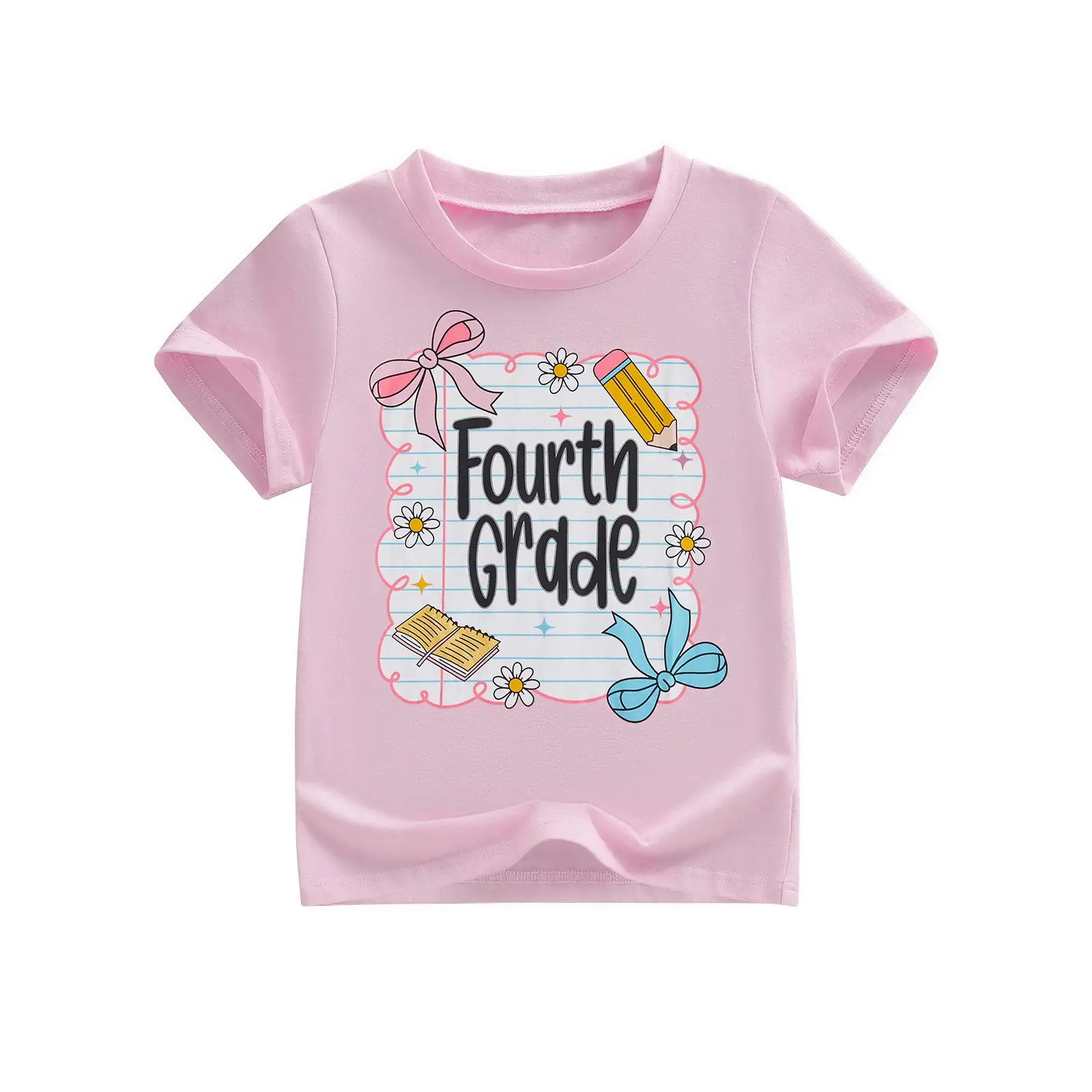 Toddler Girls' Back to School Short Sleeve T-Shirts with Grade Print - Casual Summer Tops for Ages 4-11