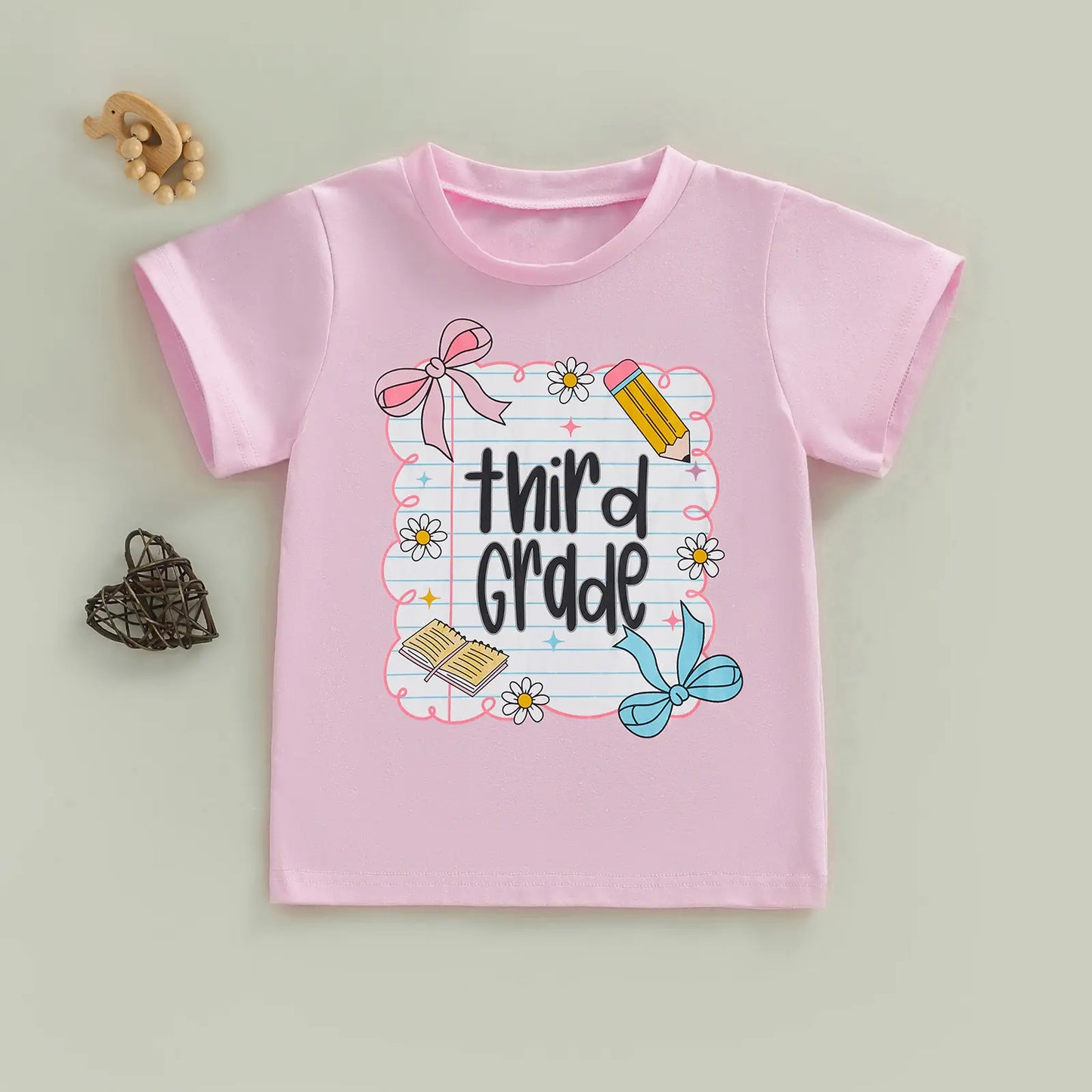 Toddler Girls' Back to School Short Sleeve T-Shirts with Grade Print - Casual Summer Tops for Ages 4-11