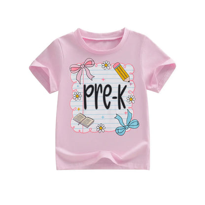 Toddler Girls' Back to School Short Sleeve T-Shirts with Grade Print - Casual Summer Tops for Ages 4-11