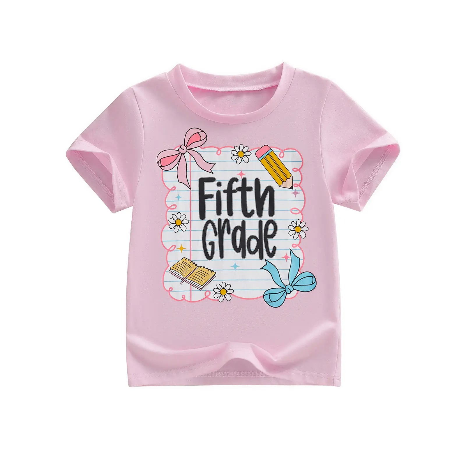 Toddler Girls' Back to School Short Sleeve T-Shirts with Grade Print - Casual Summer Tops for Ages 4-11