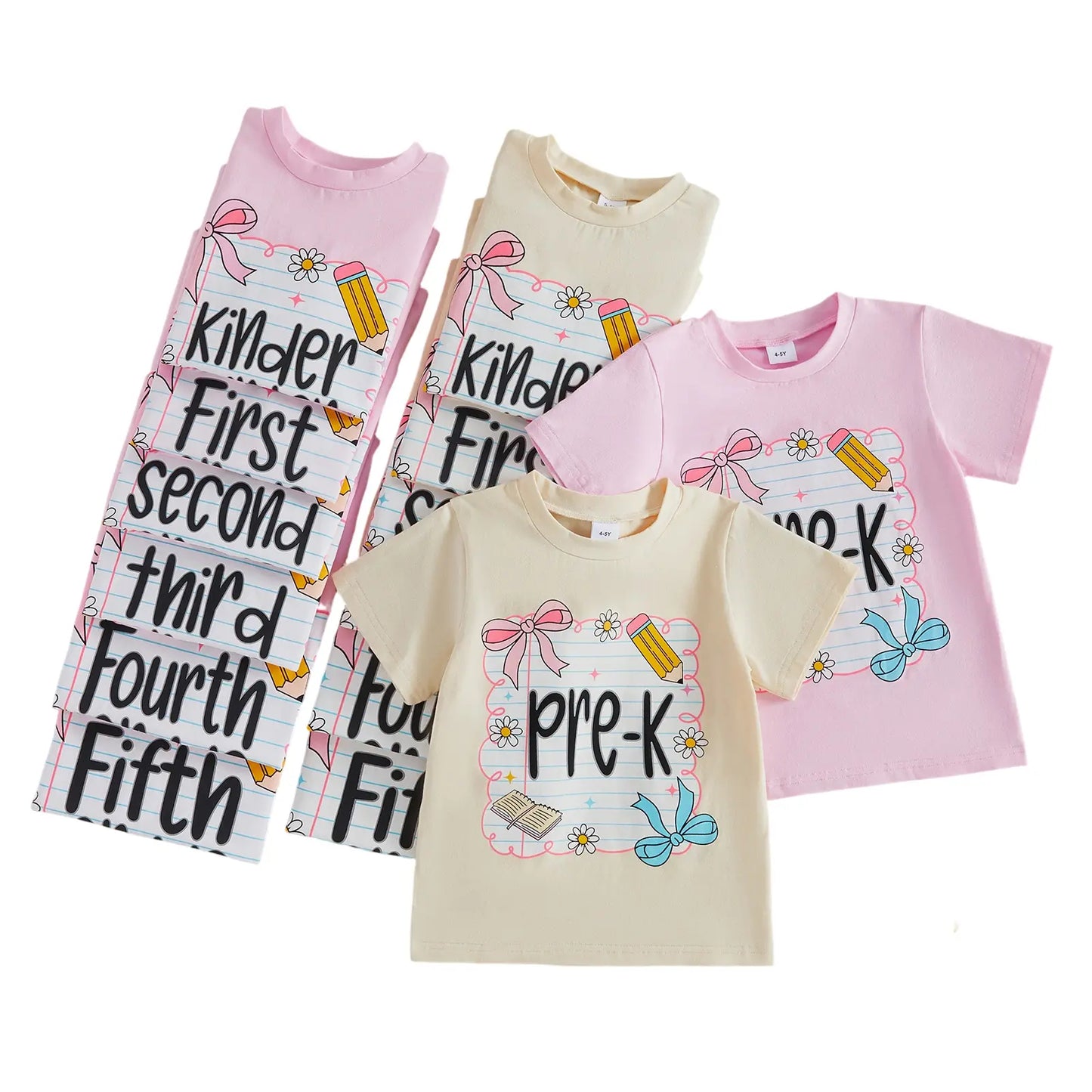 Toddler Girls' Back to School Short Sleeve T-Shirts with Grade Print - Casual Summer Tops for Ages 4-11