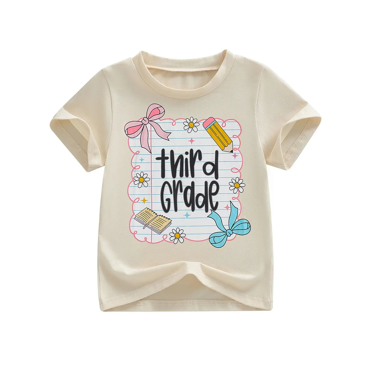 Toddler Girls' Back to School Short Sleeve T-Shirts with Grade Print - Casual Summer Tops for Ages 4-11