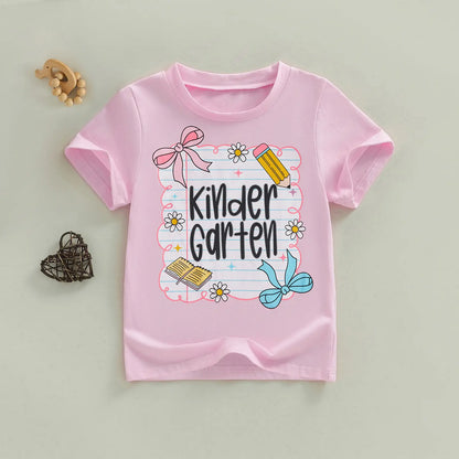 Toddler Girls' Back to School Short Sleeve T-Shirts with Grade Print - Casual Summer Tops for Ages 4-11